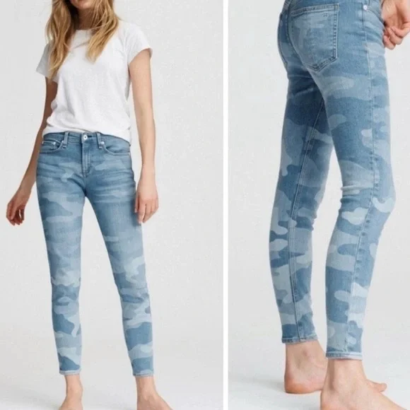 Rag & Bone Women's Light Blue Camo Skinny Jeans - Picture 1 of 12